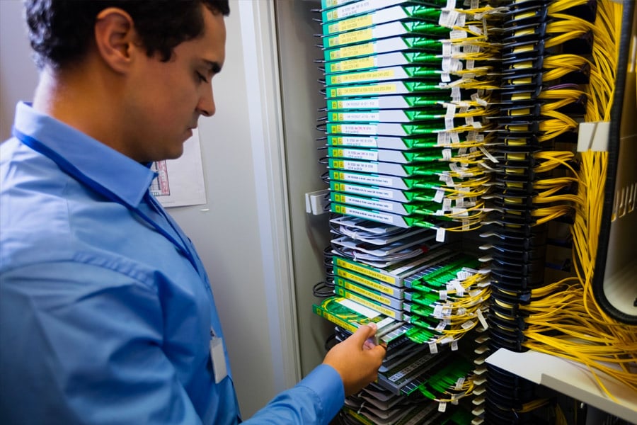 Cybersecurity specialist checking servers