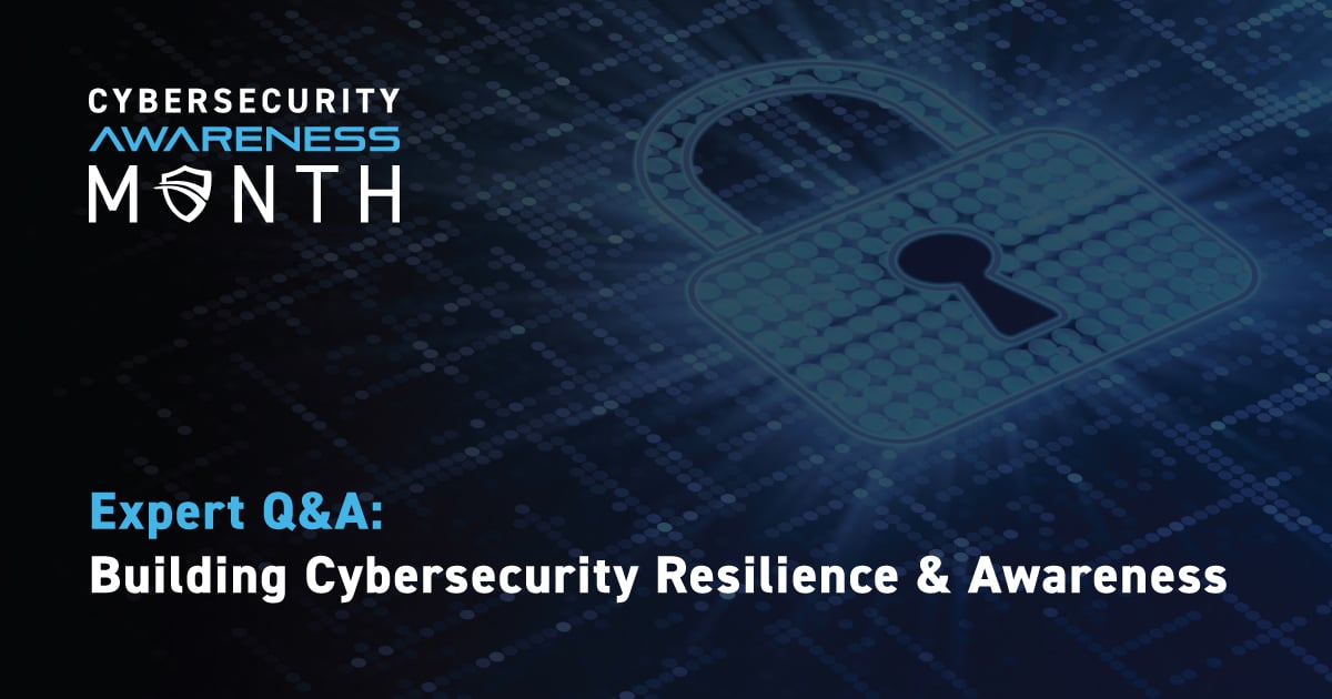 A lock icon in an abstract grid of dots with a Cybersecurity Awareness Month logo and the blog title above.